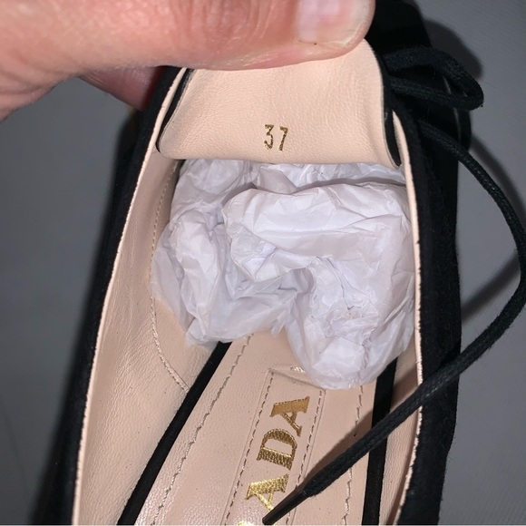 Prada Black Suede Leopard Print Calf Hair Peep Toe Wedges - Picture 8 of 10